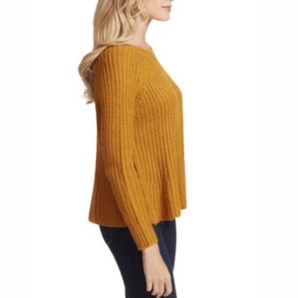 Jessica Simpson Sweater Aria Flounce Hem Rib Buckthorn Brown, Size M, New w/Tag - Picture 2 of 5